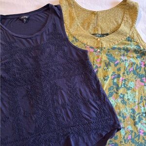 Lucky Brand Navy and Yellow Floral Tank Tops